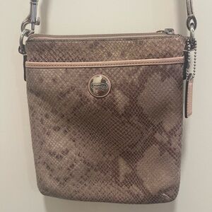 Coach Brown Snake-Print Crossbody Bag with tan blush Trim